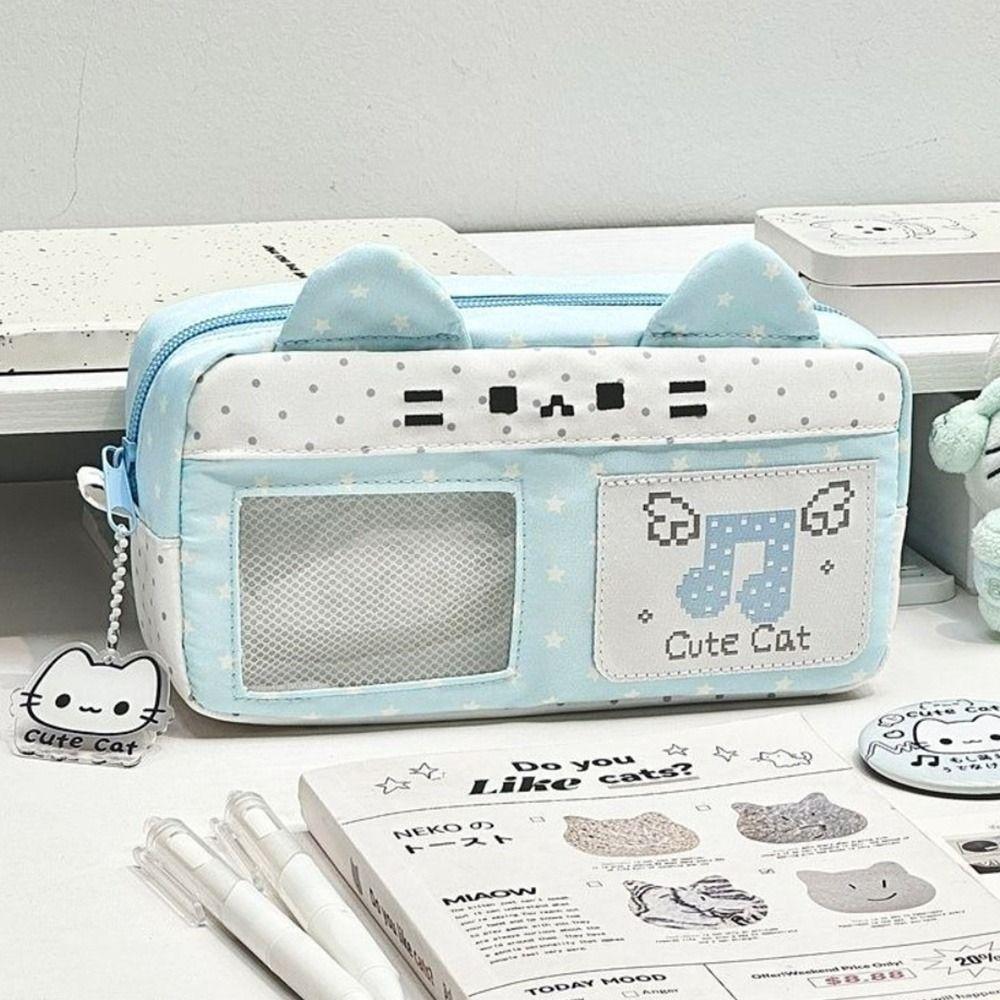 Cat Ear Design Pencil Case Pixel Music Not Print Stationery Bag Pencil Pouch School Supplies
