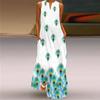 QICED Summer Women's Sleeveless Long V-Neck Printed Jade Flower Dresses