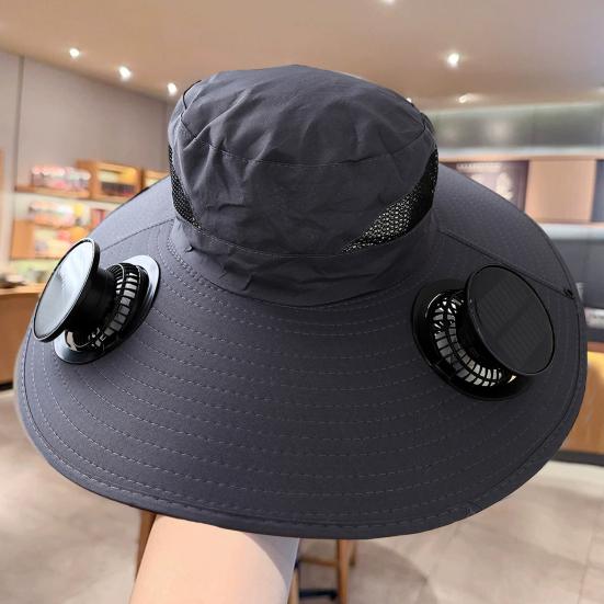 Широкополая шляпа-веер с солнечной батареей для мужчин и женщин, защита от ультрафиолета, уличное панама с 2 встроенными вентиляторами для пешего туризма, кемпинга, рыбалки