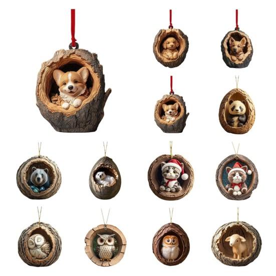 Рождественское украшение в виде животного 2D, плоский акриловый кулон в виде лесного животного, подвесная елка