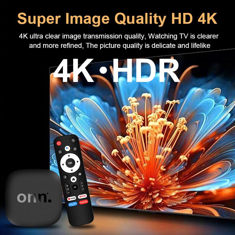 Onn 4K Android 13 Smart TV Box 4K Четырехъядерная приставка 5G Wi-Fi 2 ГБ ОЗУ Голосовой пульт для медиаплеера