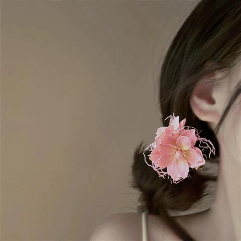 Summer Vacation Flower Duckbill Clip Dance Show White Floral Mesh Flower Hairpin Bridal Wedding Fairy Fringe Clip Girls Women