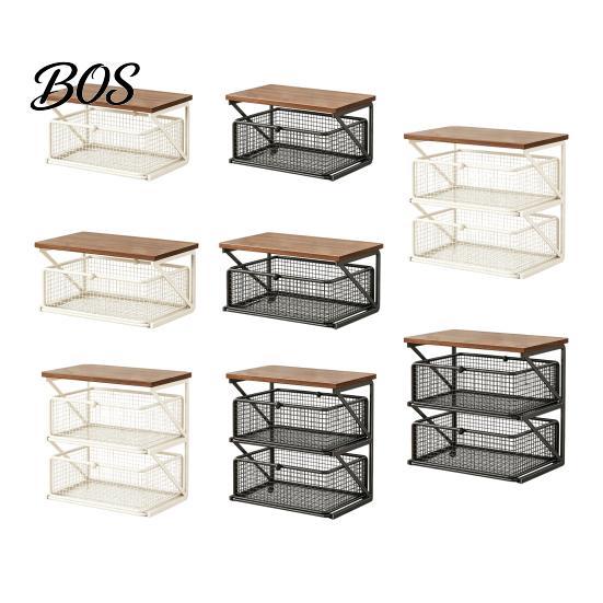 Office Desk Organizer Coffee Station with Drawer, Tiered Bar Organizer, Wooden Top Shelf, Pods Holder Wire Mesh Drawers for Tea Bags, Capsules, Desk,