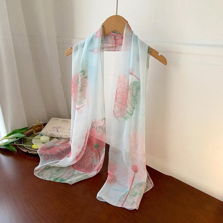 Spring Style Cicada Wings Long Silk Scarf for Women Spring and Autumn Thin Style Fashionable and Versatile Georgette Multi-color Printed Long Scarf