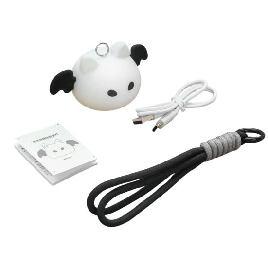 Bat-Shaped Night Light Keychain with 8 Color Modes Portable Rechargeable Silicone LED Lamp for Bag Halloween Decor Camping Hiking Bedroom Gift