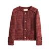 Holiday Wind Sunset Rose Hand-knitted A-woven Small Fragrance Wool Tweed Coat for Women