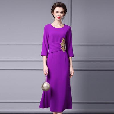 Элегантное длинное фиолетовое облегающее платье Zhili с бриллиантами для зрелых женщин
