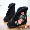 Veowalk 6cm Inside Wedge High Heel Winter Women Cotton Warm Lining Booties Chinese Embroidered Shoes Short Ankle Boots Black
