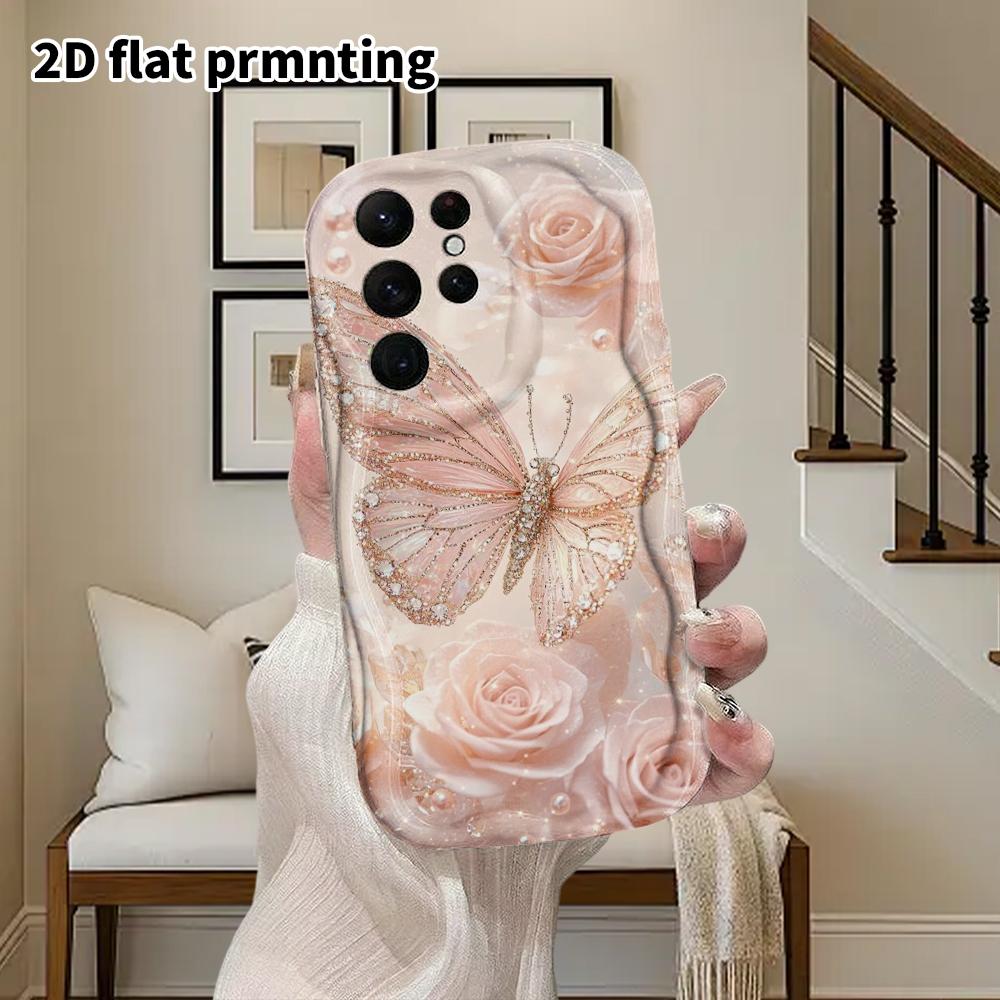 Phone Case: 2D Flat Samsung Galaxy A34 A35 M05 M06 S20 S22 S21 FE Plus 5G Protective Case, Couple Style, Pink Butterfly, Christmas and Halloween Gift