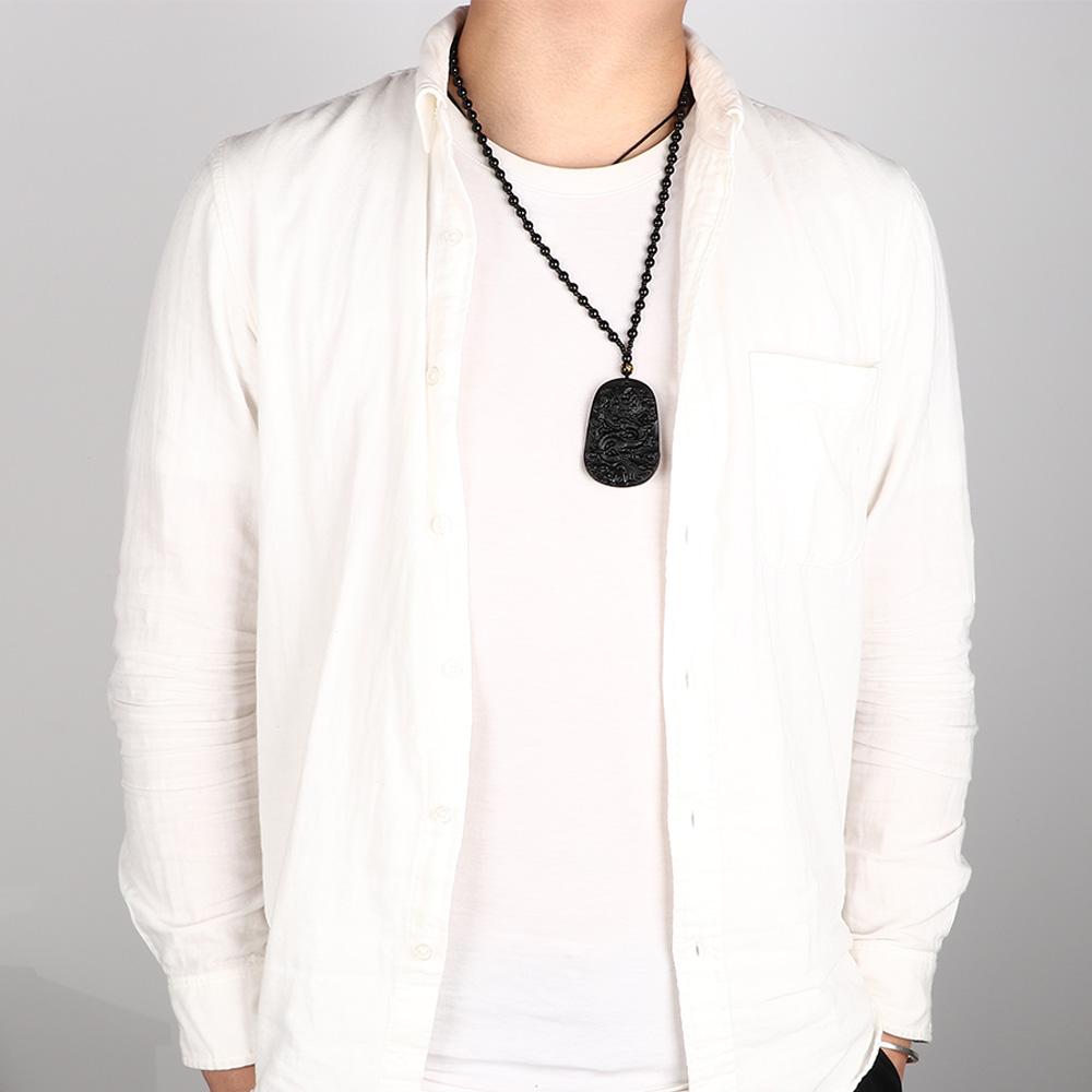 Подарок для мужчин Мода Женщины Камень Веревка Черный Резной Натуральный Обсидиан Подвеска Ожерелье Тотем Дракона