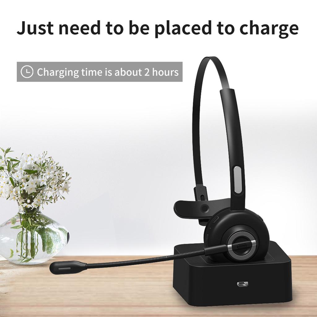 BH-M97 On Ear Headset Bluetooth 5.0 Wireless Headphones Call Center Earphone with Noise Cancelling Microphone Adjustable Headband Volume Control with