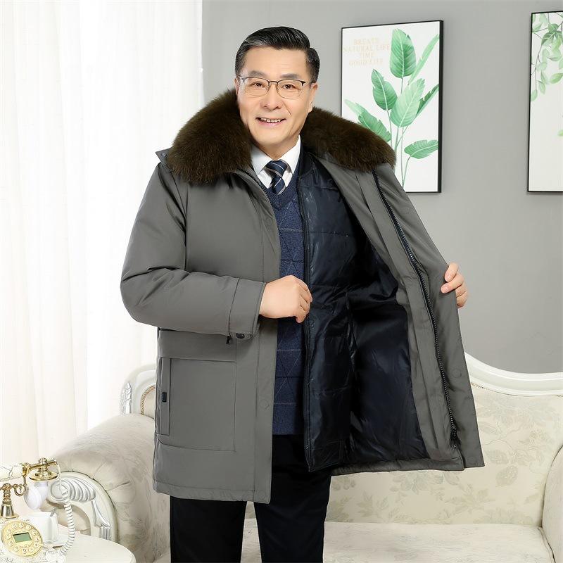 New Style Removable Down Jacket for Men, Medium and Long Daddy Style, Middle-aged and Elderly 405060-year-old Jacket