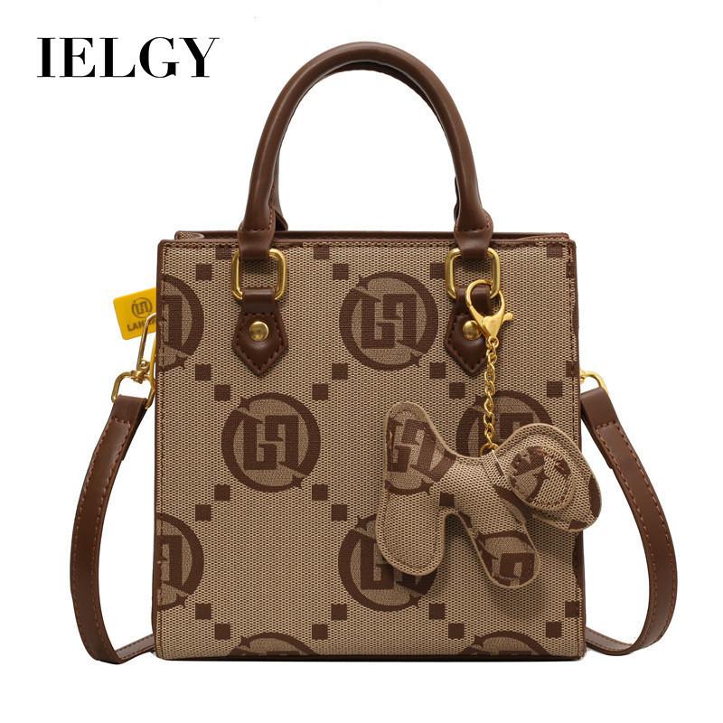 IELGY Women's Canvas Bag, Shoulder Crossbody Textured Portable Small Square Bag