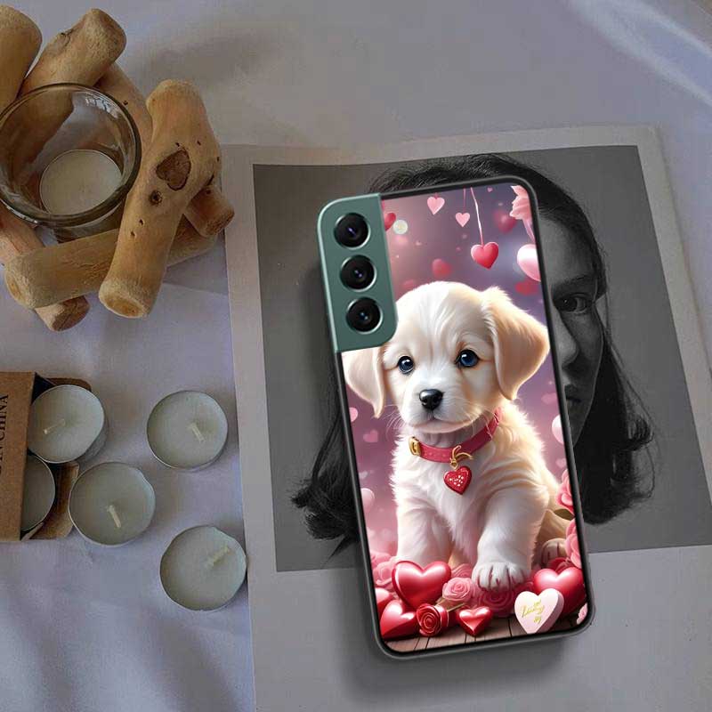 Lovely Puppy Heart Dogs Phone Case For Samsung Galaxy S22 S25 Ultra S21 S10 Plus S26 Edge S20 S23 S24 FE Cover Silicone Soft