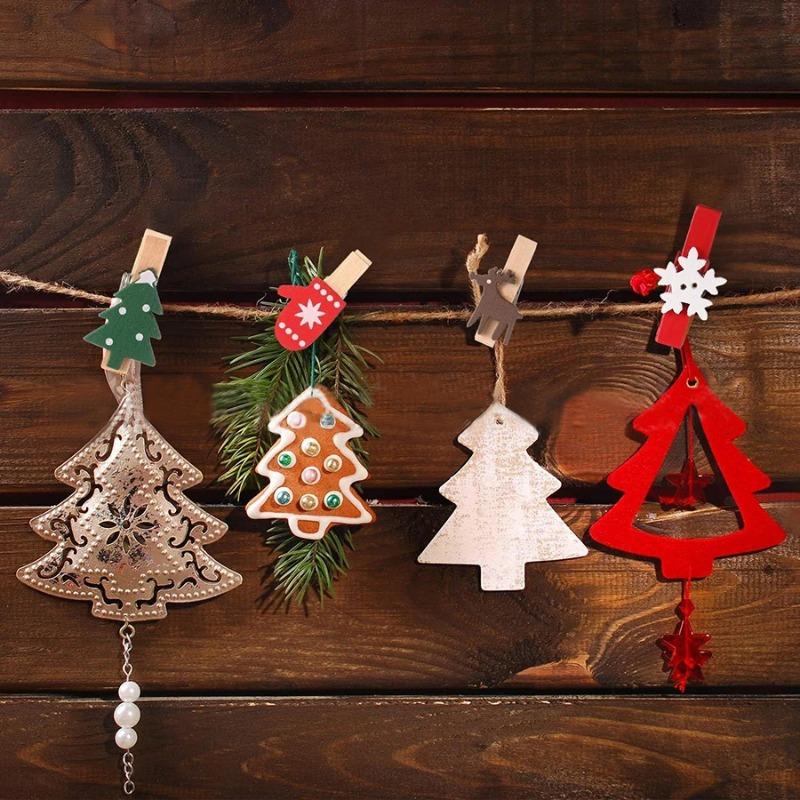 10pcs Mixed Christmas Wood Clips Christmas Tree Photo Clips Elk Gloves Snowflake Clothespins DIY Photo Pegs for New Year