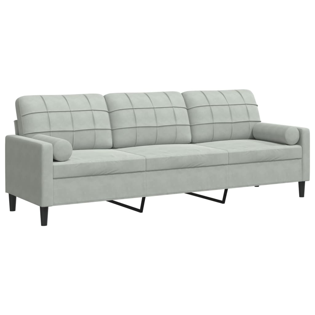 3 Seater Sofa with Decorative Cushions Light Grey 210 cm Velvet