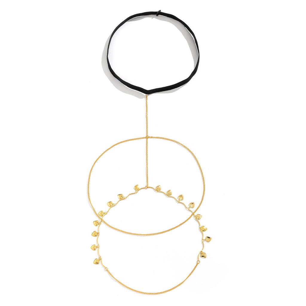 Accessories, Sexy Beach Tassel Heart Body Chain Female, Simple Double Chain Elastic Thigh Chain