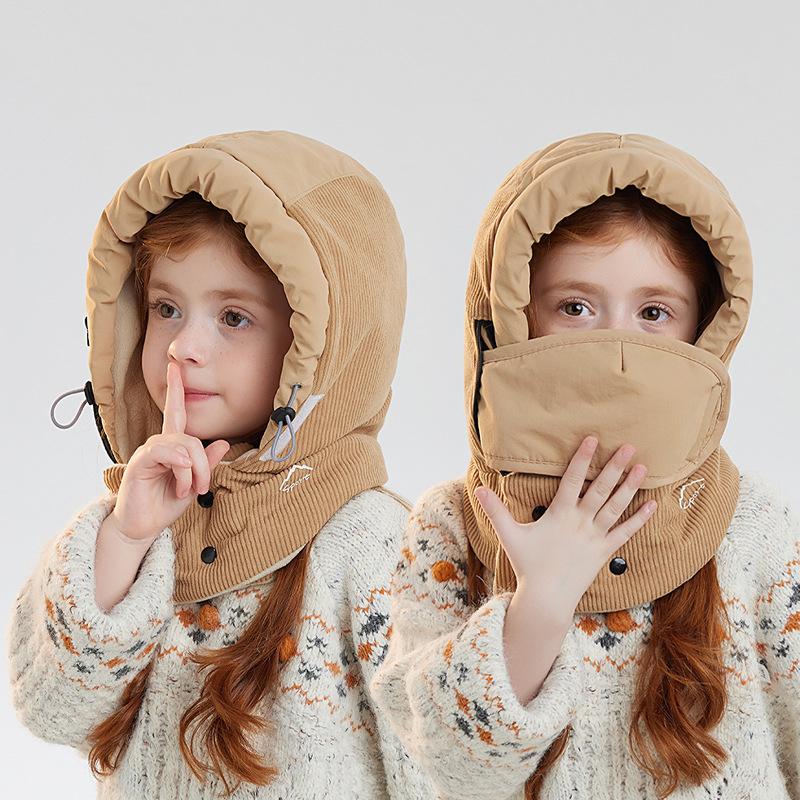 Children's Hat Winter Boys Girls Outdoor Velvet Warm-Keeping Bomber Hat Mask Scarf All-In-One Hat