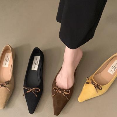 Французские остроконечные туфли с леопардовым принтом и бантом, женские, весна 2025, новые замшевые туфли в стиле ретро для бабушек, нишевая женская обувь