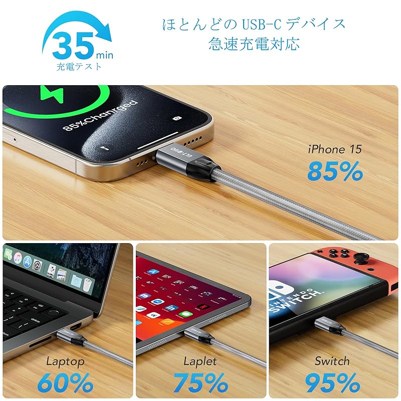 ULT-WIIQ Type C Cable 1m USB To 20Gbps High Speed Data Transfer 240W Fast Charging 4K@144Hz Video Output PD3.1/QC4.0 Compatible 3.2 Gen2x2 Standard,