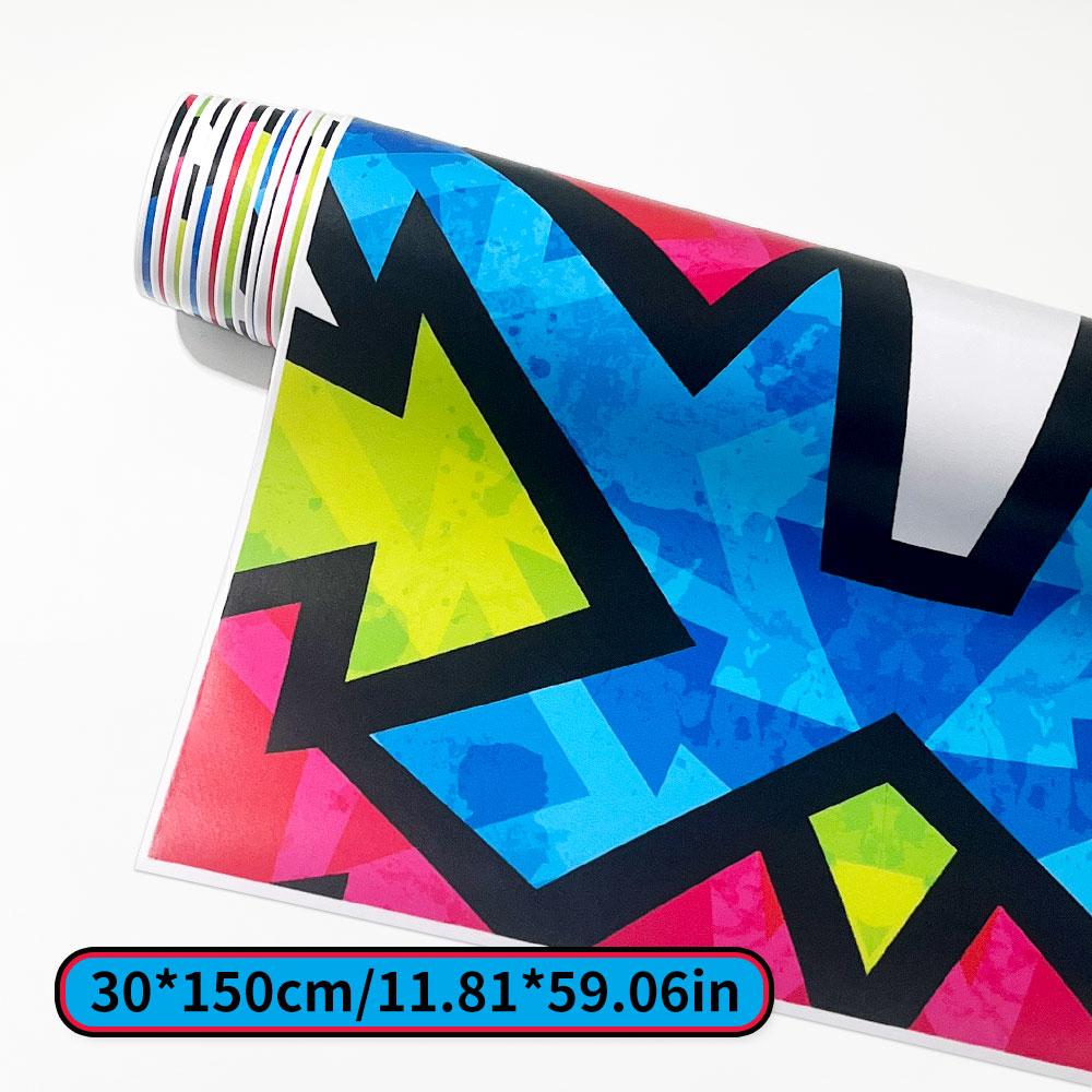 1Roll Creative Graffiti Geometric Pattern Car Film Modification Motorcycle Bicycle Skateboard Boat Waterproof Vinyl Wrapping