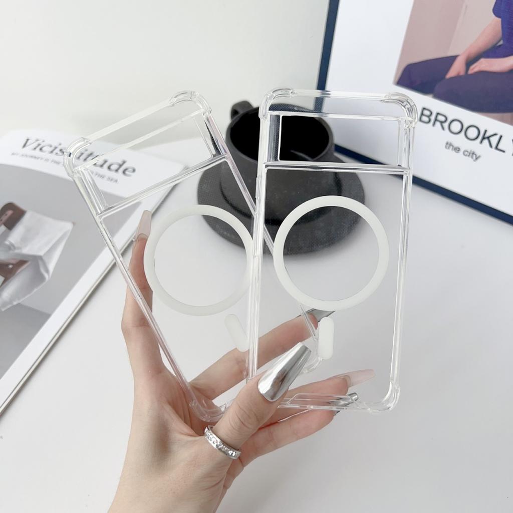 Clear Acrylic Airbags Shockproof Case For Google Pixel 9 8 7 6 Pro XL 9A 8A 7A 6A For Magsafe Magnetic Wireless Charging Cover