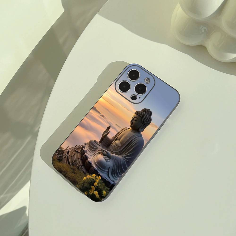 Чехол для телефона Будда Шакьямуни для iPhone 17,16,15,14,13,12,11 Pro Max, Легкий и практичный Мягкий черный чехол