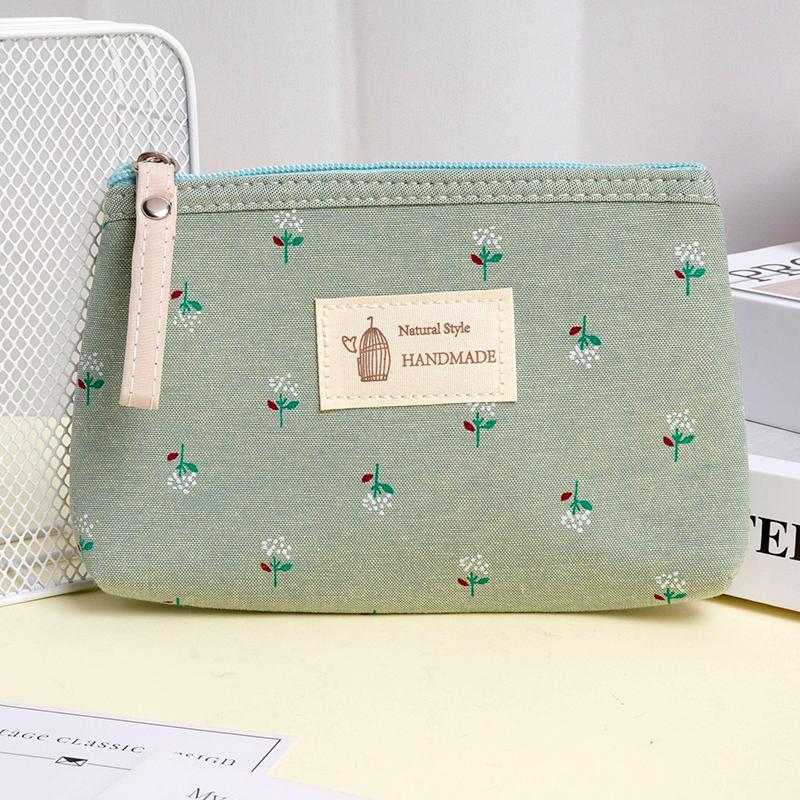 1Pc Floral Prints Rectangle Coin Purse Cute Cosmetic Bag Small Storage Bags Canvas Toiletry Organizer Purse