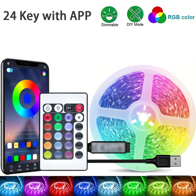 RGB светодиодная лента 1м-40м Светодиодный свет для комнаты с управлением через приложение Гибкая лента Светодиодная лента для декора комнаты спальни