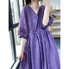 Japanese & Korean Style Lace V-Neck Dress - Comfortable, Simple & Fresh Three-Quarter Sleeves
