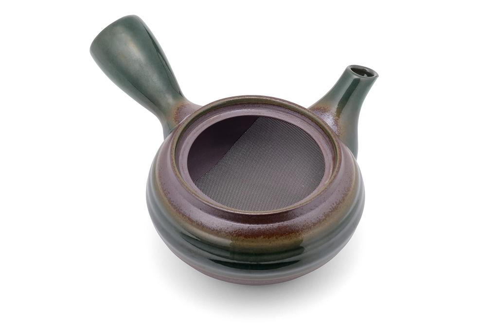 Чайник из керамики Банко Накасима для зеленого чая с сетчатым дном для распределения чайных листьев (Глазурь Орибе)