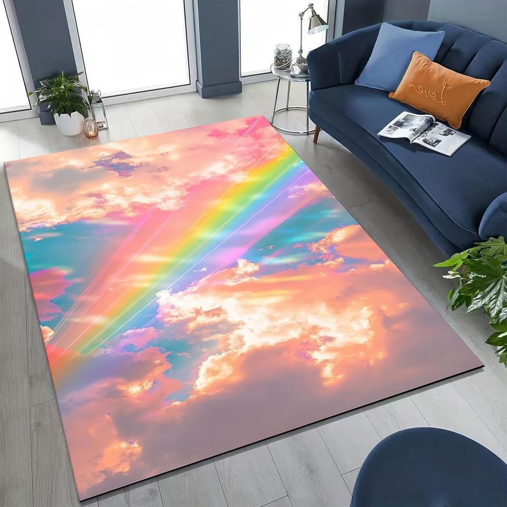 Colorful Rainbow Clouds Dream Sky Cartoon Rug for Bedroom Living Room Sofa Home Doormat Decor, Large Kid Play Non-slip Floor Mat