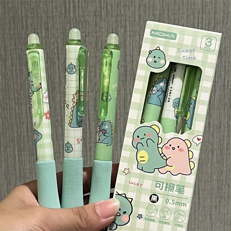 3pcs/set Cute Erasable Click Pen Pastel Kawaii Press 0.5mm Black Blue Ink Pen with Soft Grip Peach Juice Color Study Supplies
