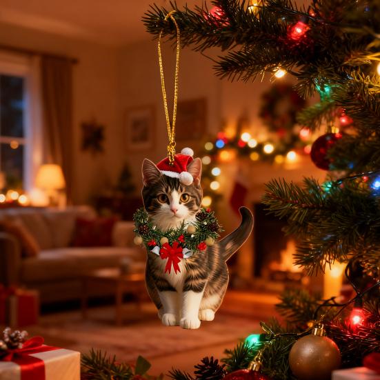 Yousheng Рождественский кулон 2D акриловый кот в рождественском венке шарм подвеска для автомобиля украшение для дома офиса вечеринок