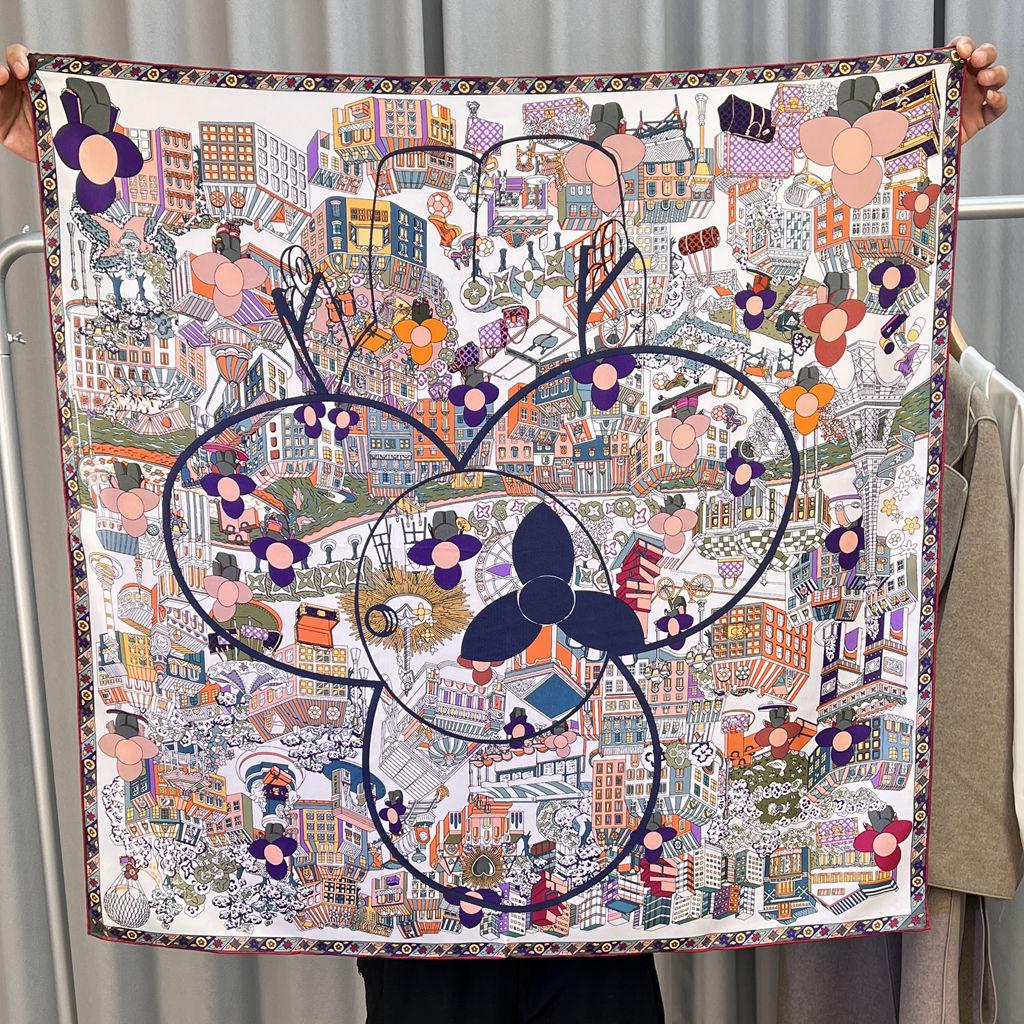 Шелковый твиловый шарф Silk Road в черно-белом французском стиле для весны/лета