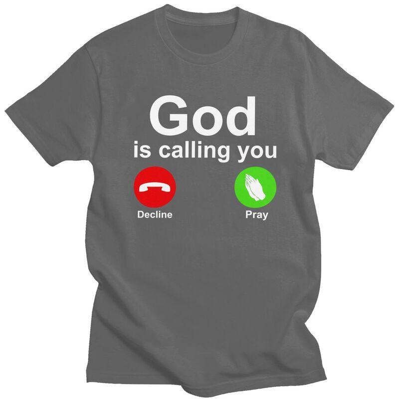 Custom God Is Calling Decline Or Pray Tshirts for Men Short Sleeves Casual T Shirt Tshirt Loose Fit 100 Cotton Tees Gift
