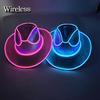 Wireless LED Western Cowboy Hat Light Up Cowboy Hat Disco Bride Pink Cowgirl Hat Concert NightClub Wedding Costumes Accessories