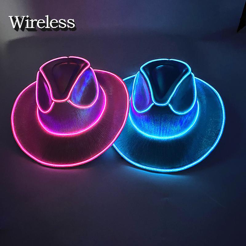 Wireless LED Western Cowboy Hat Light Up Cowboy Hat Disco Bride Pink Cowgirl Hat Concert NightClub Wedding Costumes Accessories