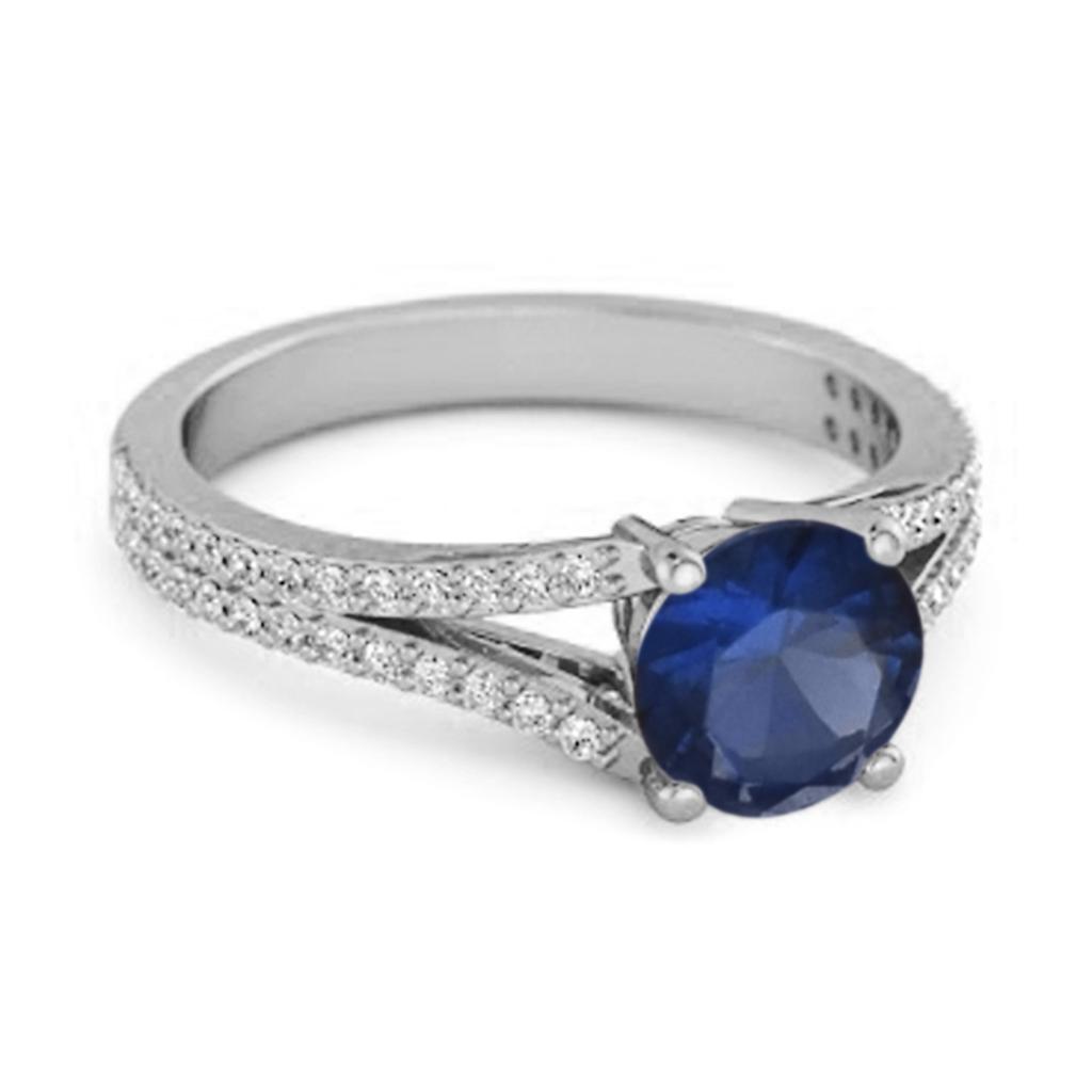 Blue Sapphire Split Band Design Ring - 925  Sterling Silver