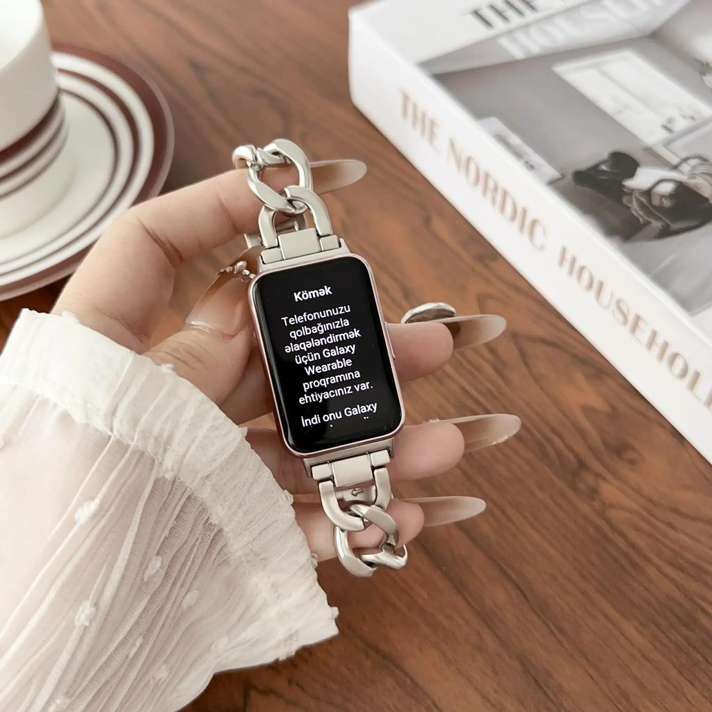 Ремешок из нержавеющей стали для умных часов Samsung Galaxy Fit 3, Металлический браслет-цепочка, Браслет на запястье для Fit3, Аксессуары для ремешка Fit3