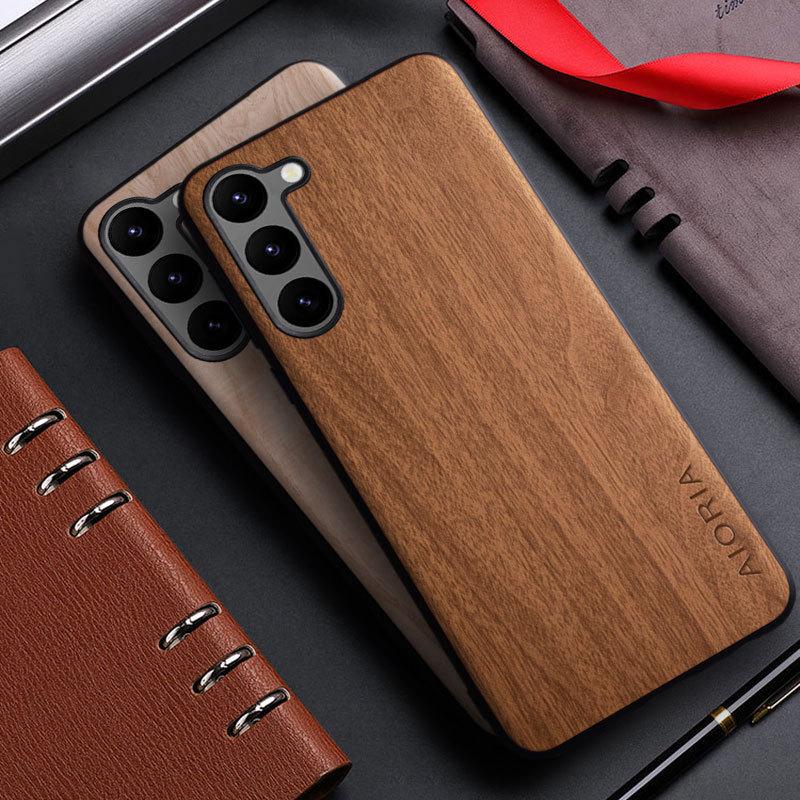 Составной чехол для телефона с текстурой под дерево для Samsung Galaxy S22 Ultra/S23 Plus