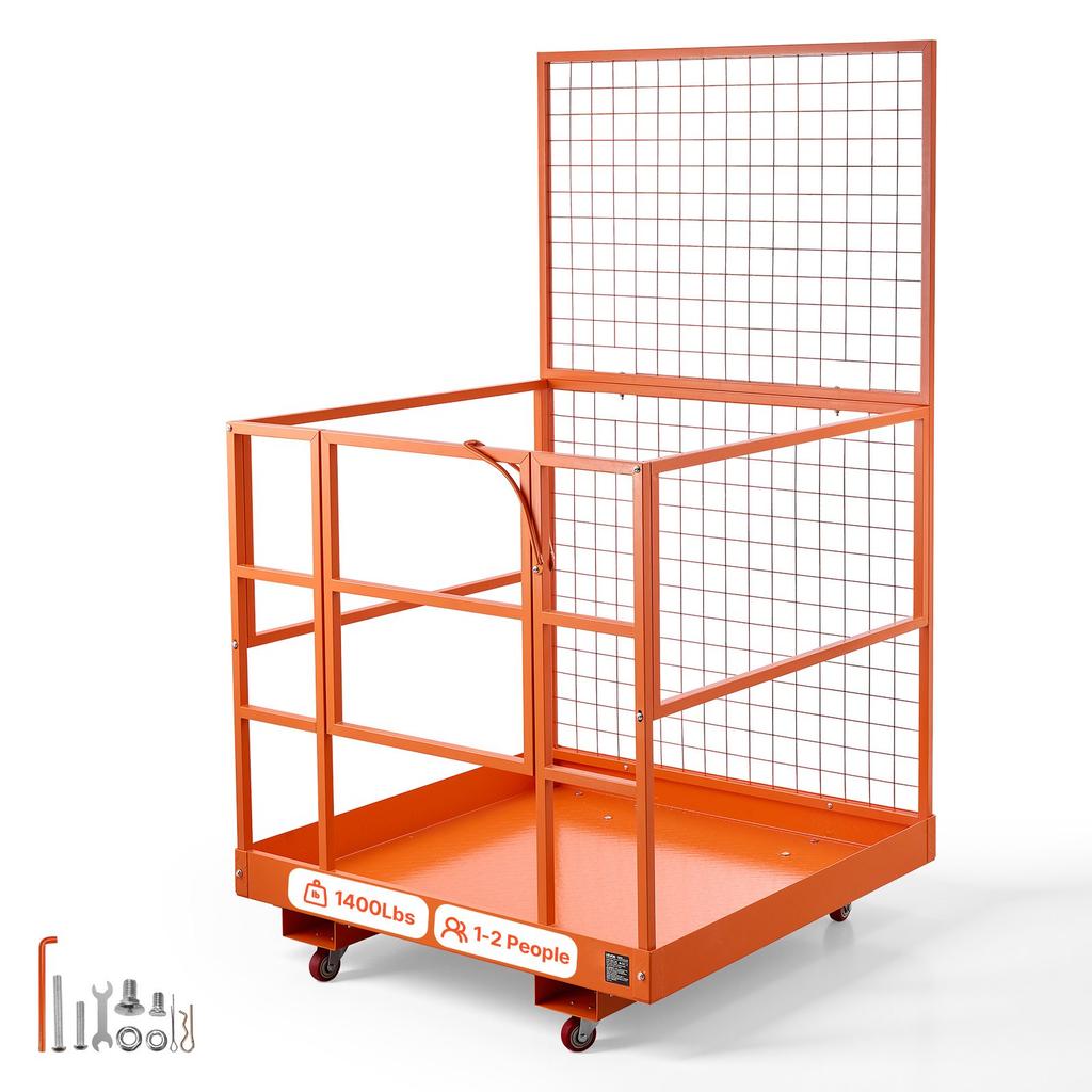VEVOR Forklift Safety Cage, 1225 x 1148 mm, Heavy Duty Forklift Man Basket, 635.03 kg Capacity Collapsible Work Platform Lift Basket with 4 Wheels