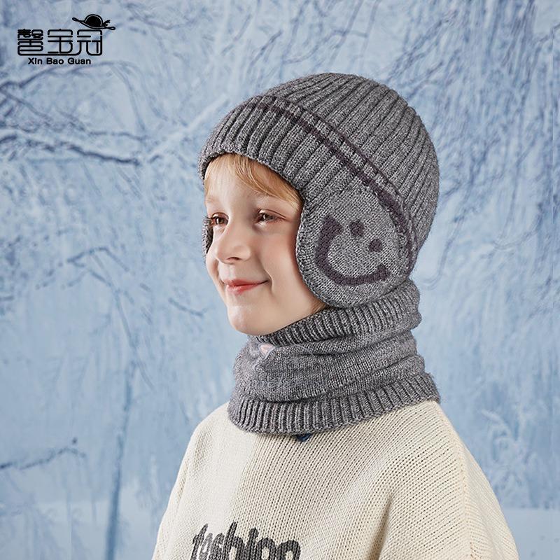 Children's Hat Scarf Set Winter Fleece Ear Protector Pullover Hat Boys Outdoor Windproof Warm Knitted Wool Hat