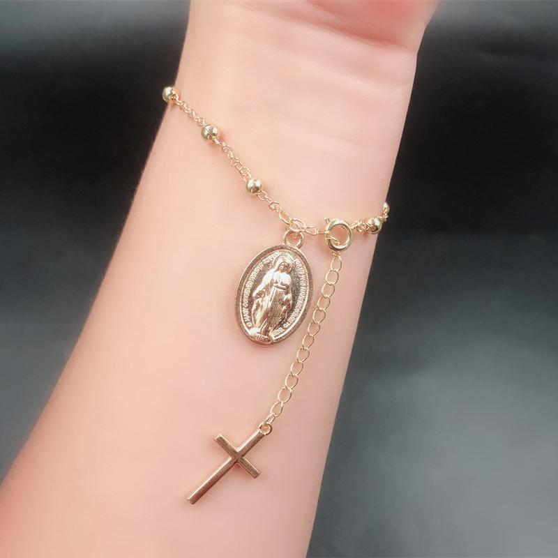 Христианский крест браслет ювелирные изделия изящные бусины браслет для женщин регулируемые запястья браслеты цепочка на руку