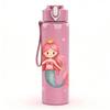 1PC Pink Mermaid Princess Cartoon 750ml Color Plastic Sports Water Bottle Leakproof Flip Straw Lid Suitable for Sports Office Home Use
