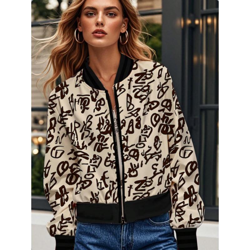 YYFS Женская мода повседневная с принтом цветных блоков осень-зима с длинным рукавом и круглым вырезом куртки и пальто