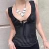 Korean Style Sleeveless Crop Top Round Dot Women Camisole Stylish Lace Up Vest Top  Female