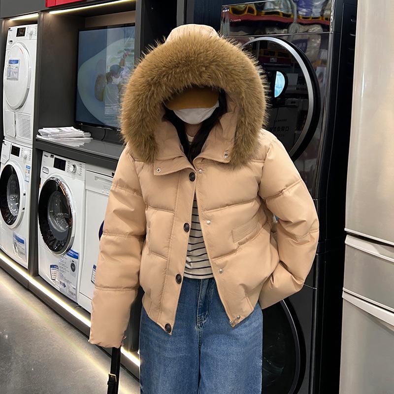 Большой меховой воротник короткая пуховая хлопковая куртка женская зима 2025 новая свободная утолщенная зимняя