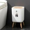 High Foot Trash Can Wood-Like Design Wooden Trash Bin Creative Press Dustbin Bathroom