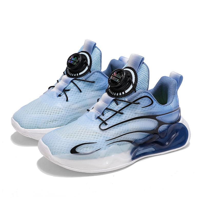 Boys Basketball Shoes Button New Children's Sports Shoes Summer and Autumn Middle and Older Children's Double Net Breathable Student Running Shoes